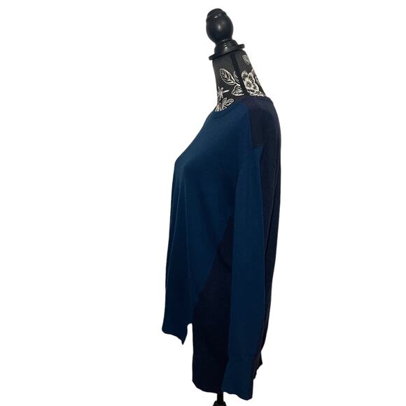 J. Crew Color Block Tunic Sweater Wool Blend Blue High Low Hem Colorblock Medium - Picture 9 of 11